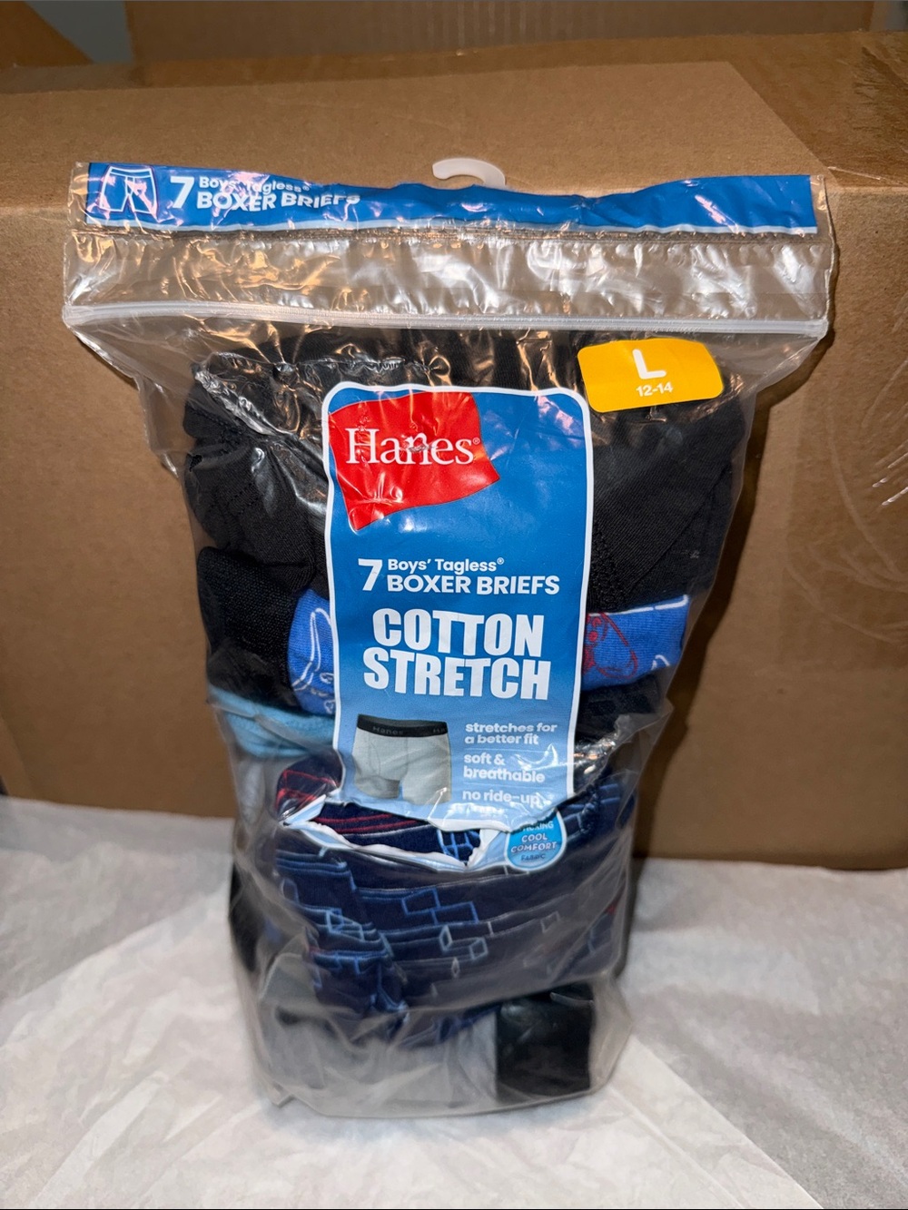 Hanes Boys' Cotton Stretch Boxer Briefs - Black & Blue (7-Pack)